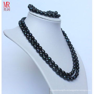 Pulsera de fantasía negro real collar de perlas conjunto (es1319)